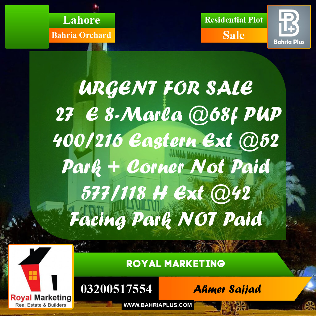 Residential Plot for Sale in Bahria Orchard, Lahore - (BP-305577)
