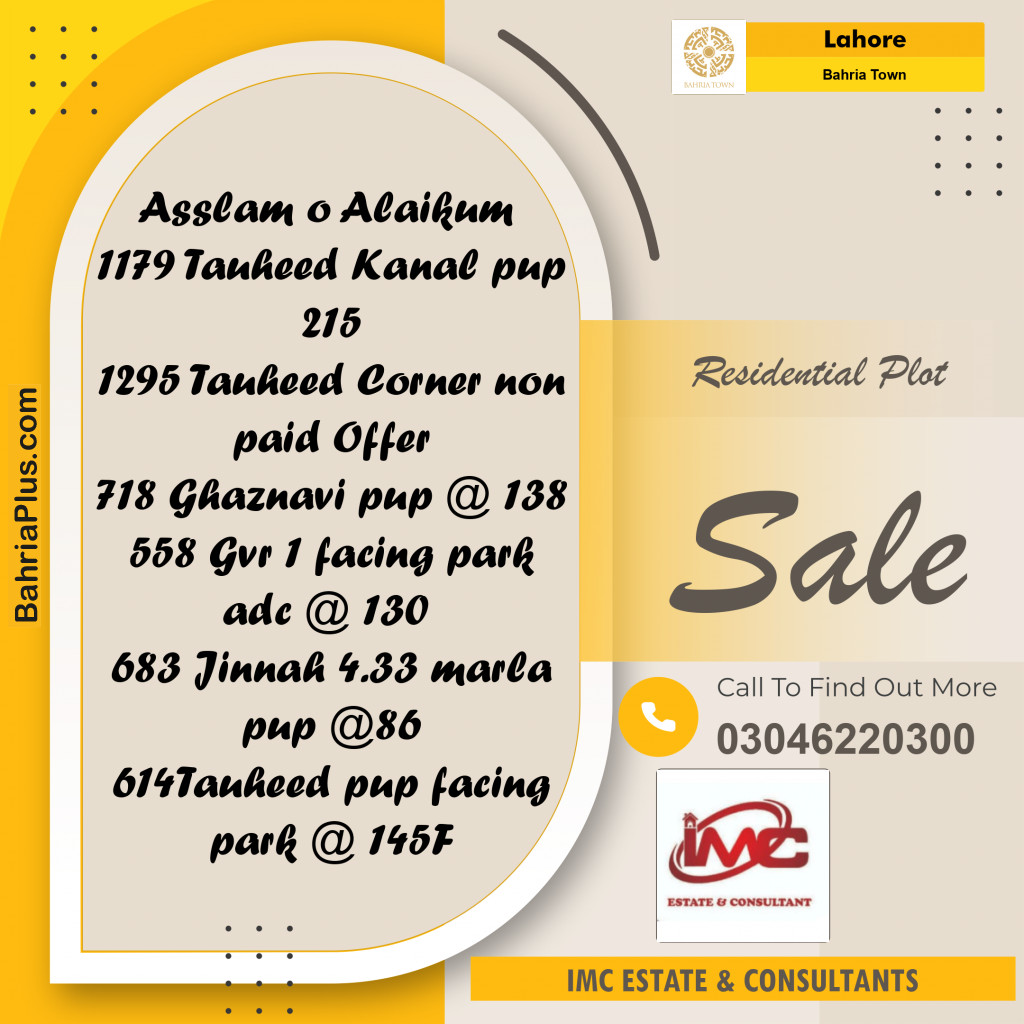 Residential Plot for Sale in Bahria Town, Lahore - (BP-305622)