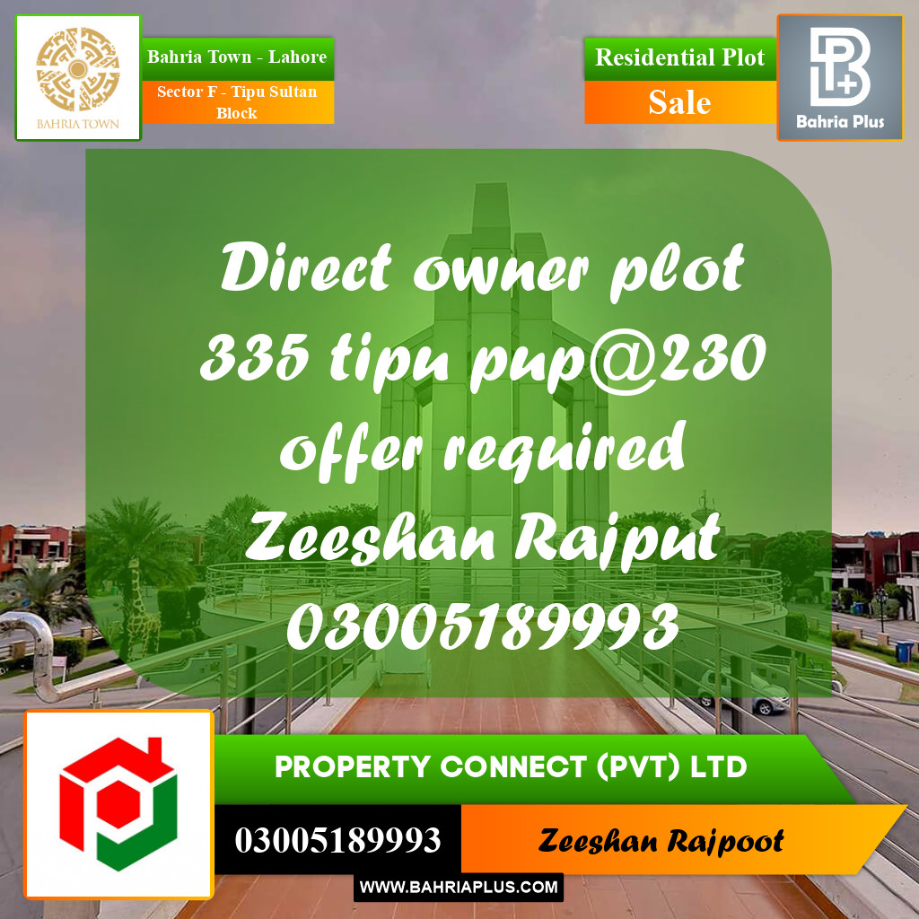 Residential Plot for Sale in Sector F - Tipu Sultan Block -  Bahria Town, Lahore - (BP-305655)