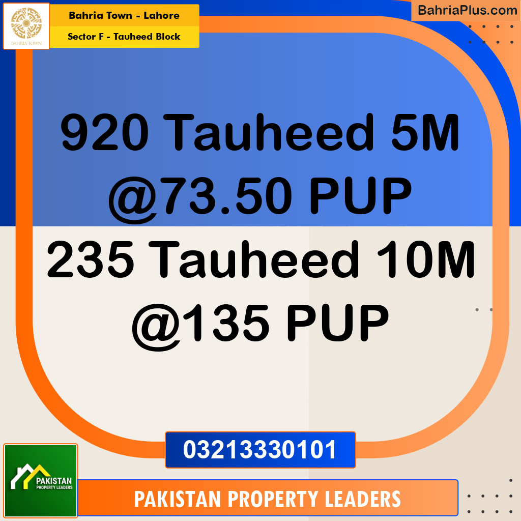 5 Marla Residential Plot for Sale in Sector F - Tauheed Block -  Bahria Town, Lahore - (BP-305722)