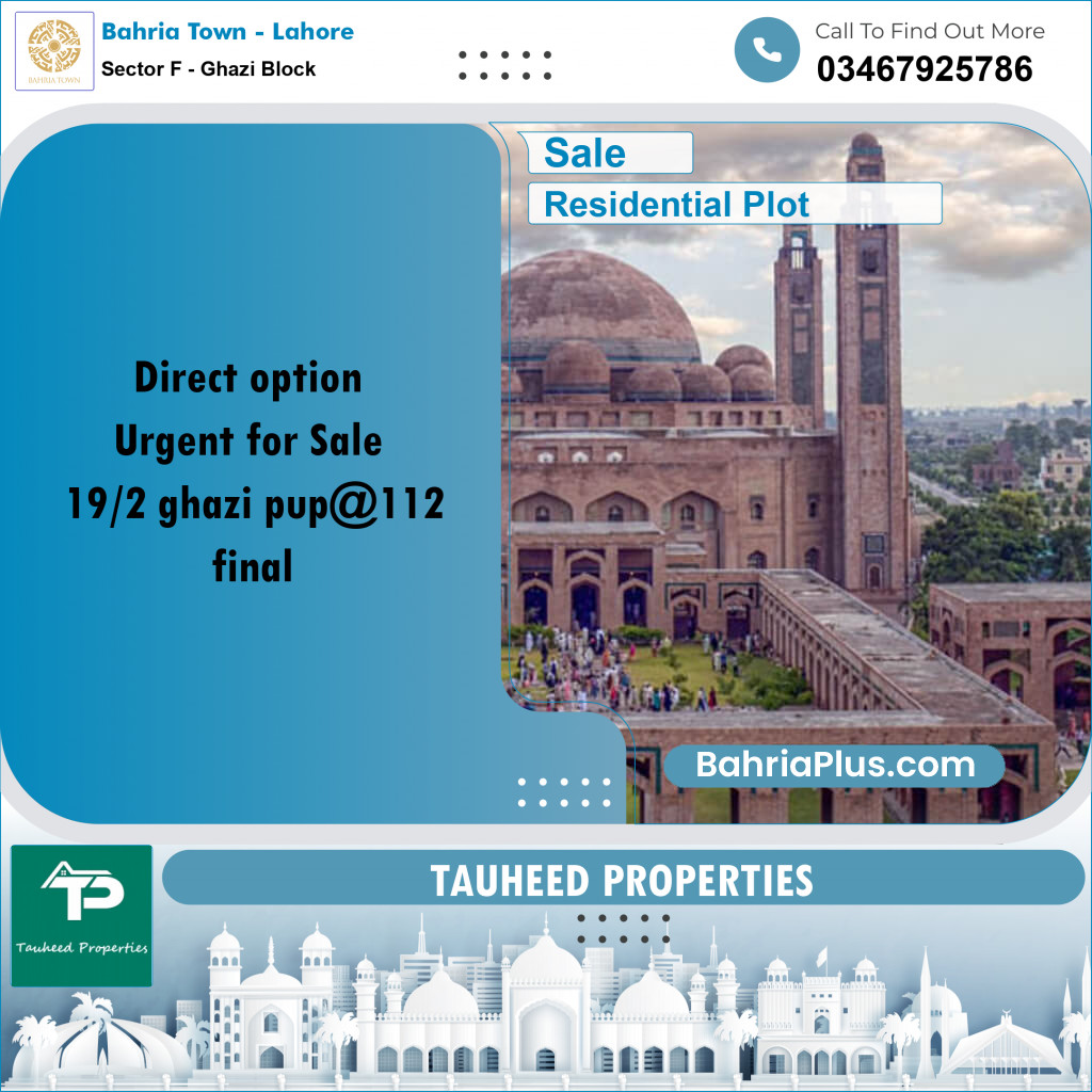 10 Marla Residential Plot for Sale in Sector F - Ghazi Block -  Bahria Town, Lahore - (BP-305732)