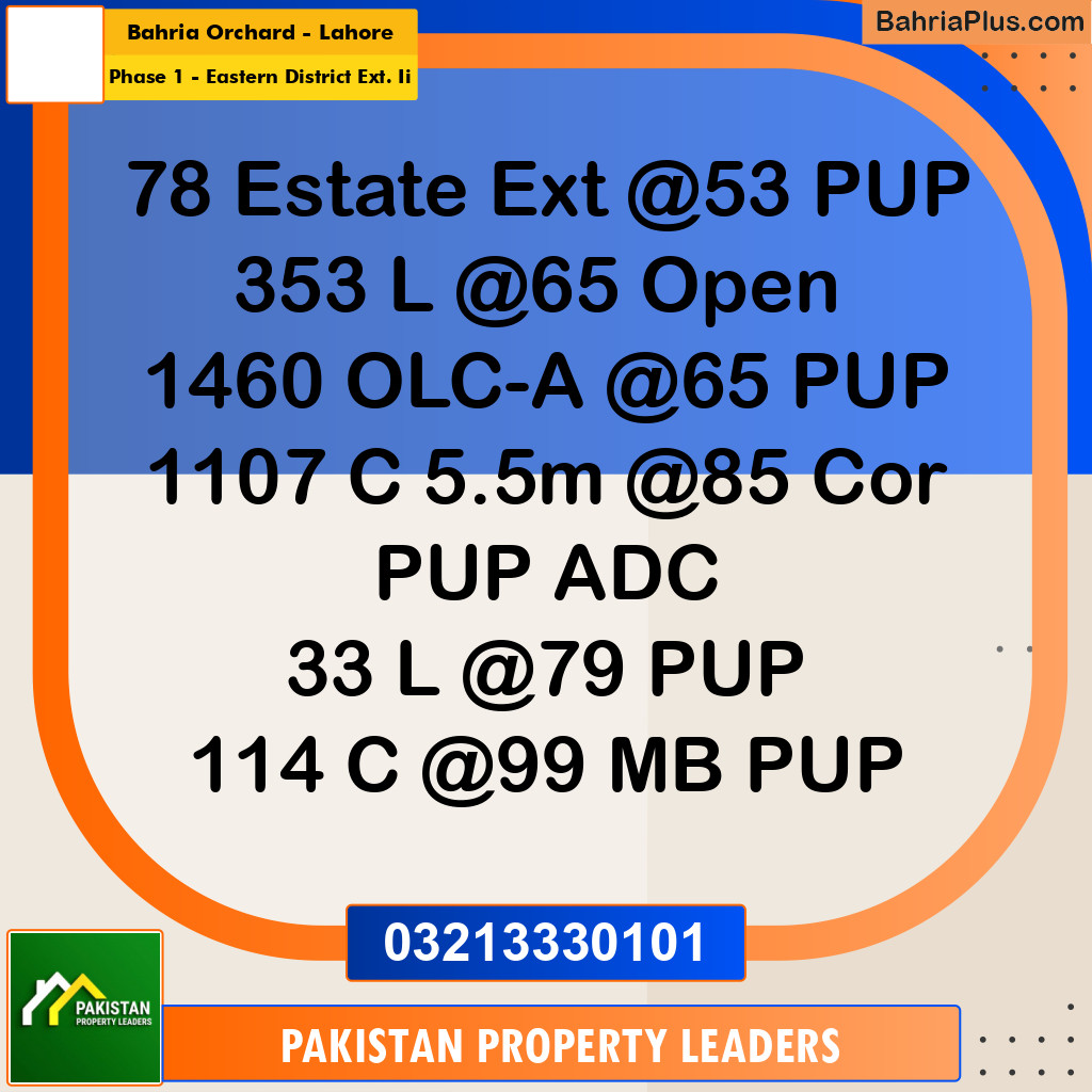 5 Marla Residential Plot for Sale in Phase 1 - Eastern District Ext. II -  Bahria Orchard, Lahore - (BP-305773)