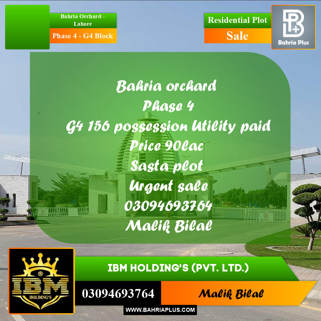 10 Marla Residential Plot for Sale in Phase 4 - G4 Block -  Bahria Orchard, Lahore - (BP-305781)