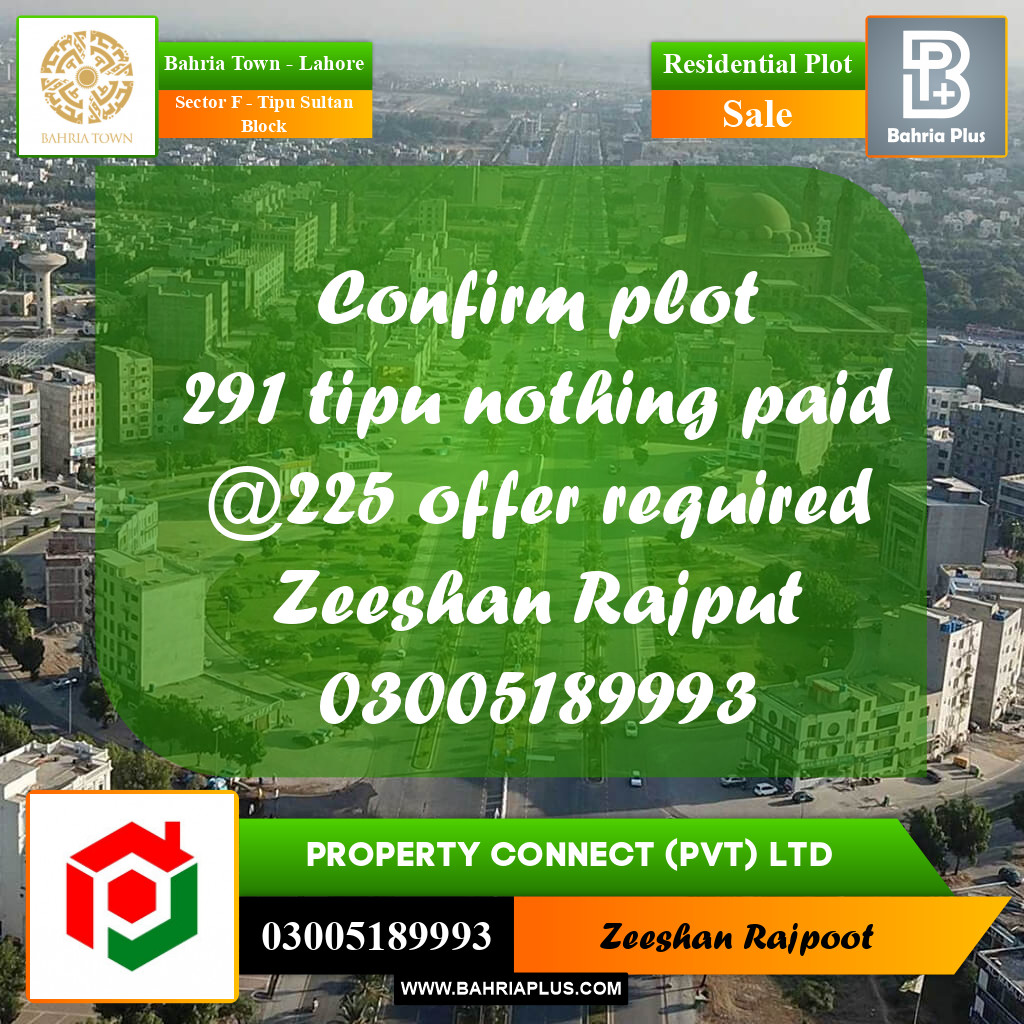 Residential Plot for Sale in Sector F - Tipu Sultan Block -  Bahria Town, Lahore - (BP-305813)