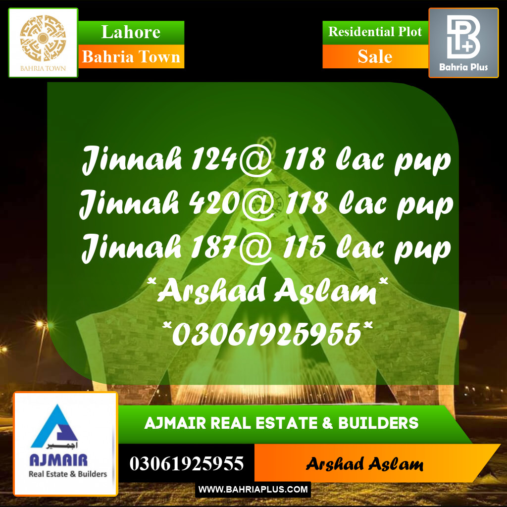 Residential Plot for Sale in Bahria Town, Lahore - (BP-305839)