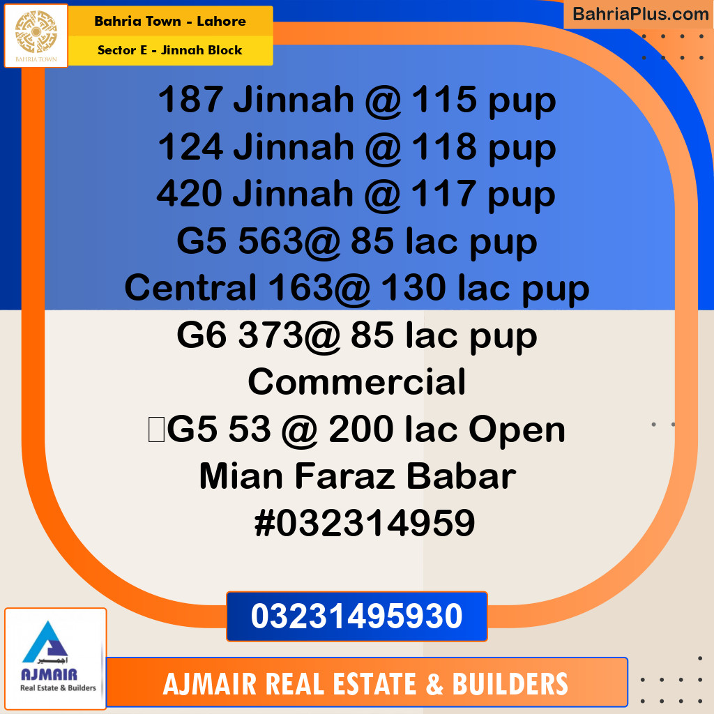 5 Marla Residential Plot for Sale in Sector E - Jinnah Block -  Bahria Town, Lahore - (BP-305871)