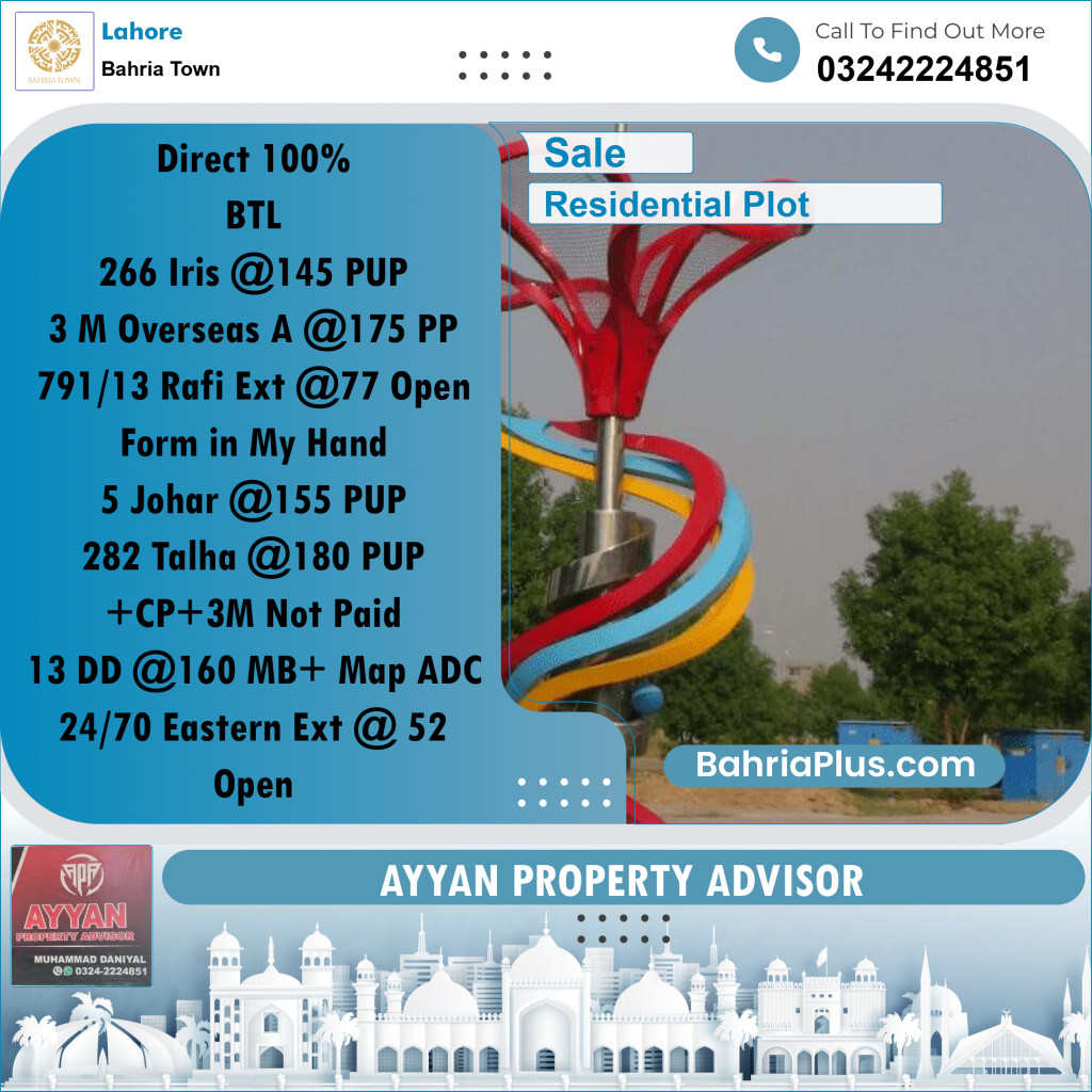 10 Marla Residential Plot for Sale in Bahria Town, Lahore - (BP-305902)