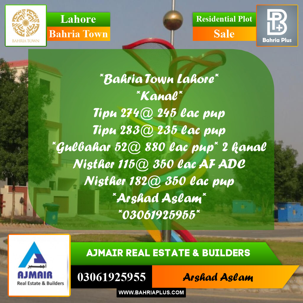 Residential Plot for Sale in Bahria Town, Lahore - (BP-305937)