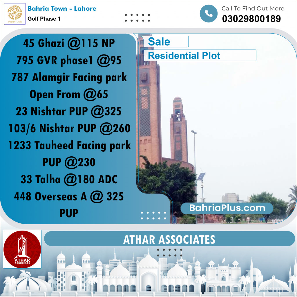 20 Marla Residential Plot for Sale in Golf Phase 1 -  Bahria Town, Lahore - (BP-305961)