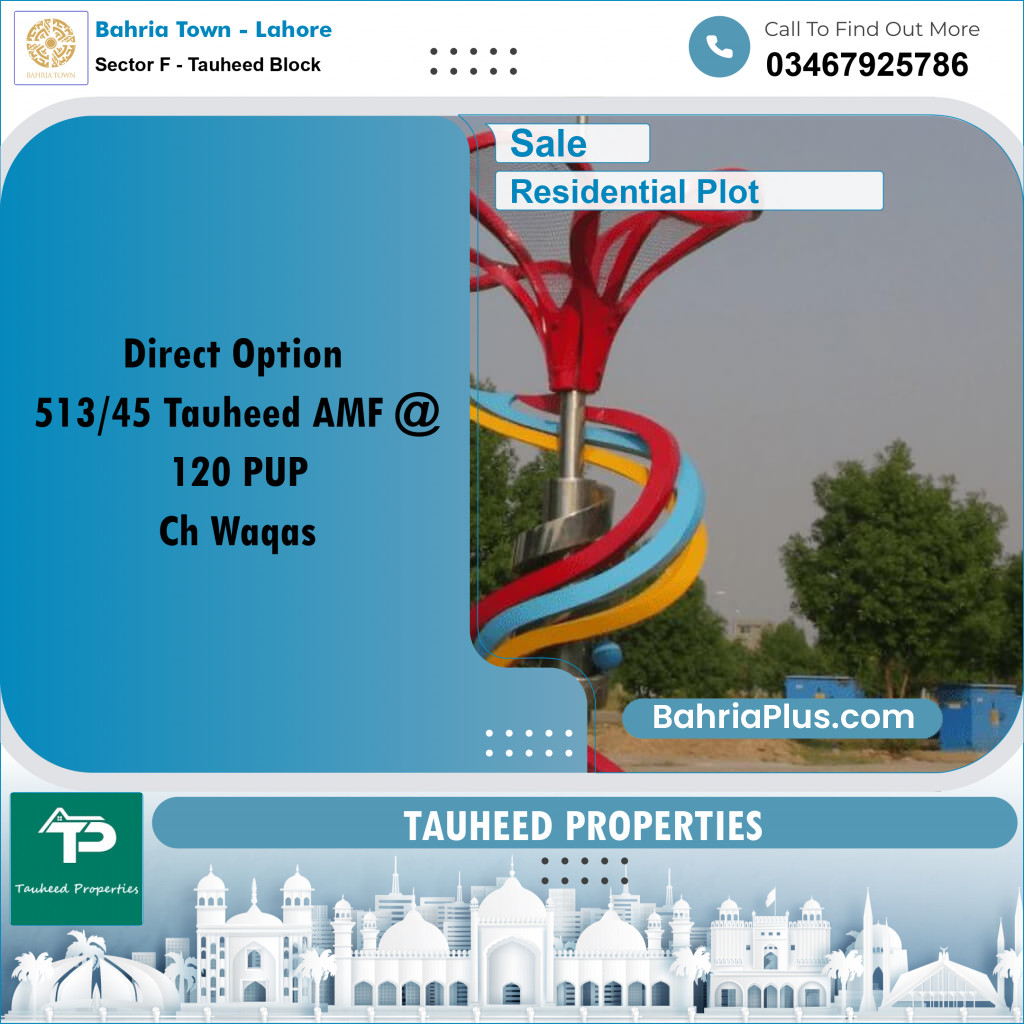 10 Marla Residential Plot for Sale in Sector F - Tauheed Block -  Bahria Town, Lahore - (BP-306055)
