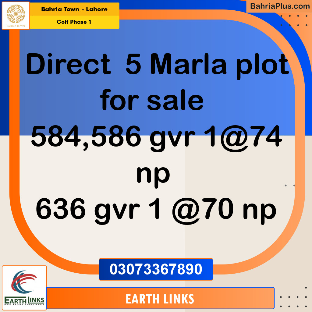 5 Marla Residential Plot for Sale in Golf Phase 1 -  Bahria Town, Lahore - (BP-306064)