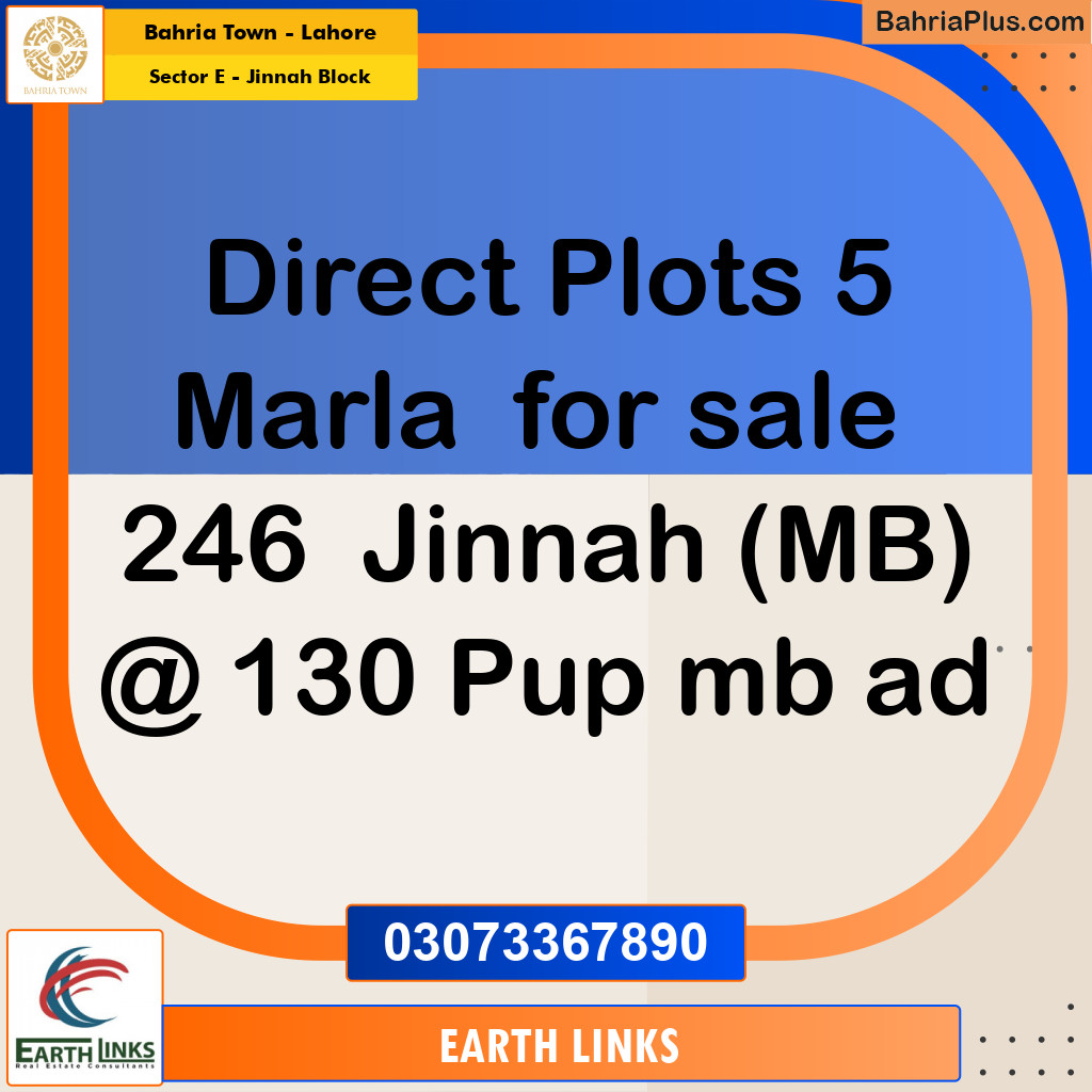 5 Marla Residential Plot for Sale in Sector E - Jinnah Block -  Bahria Town, Lahore - (BP-306065)