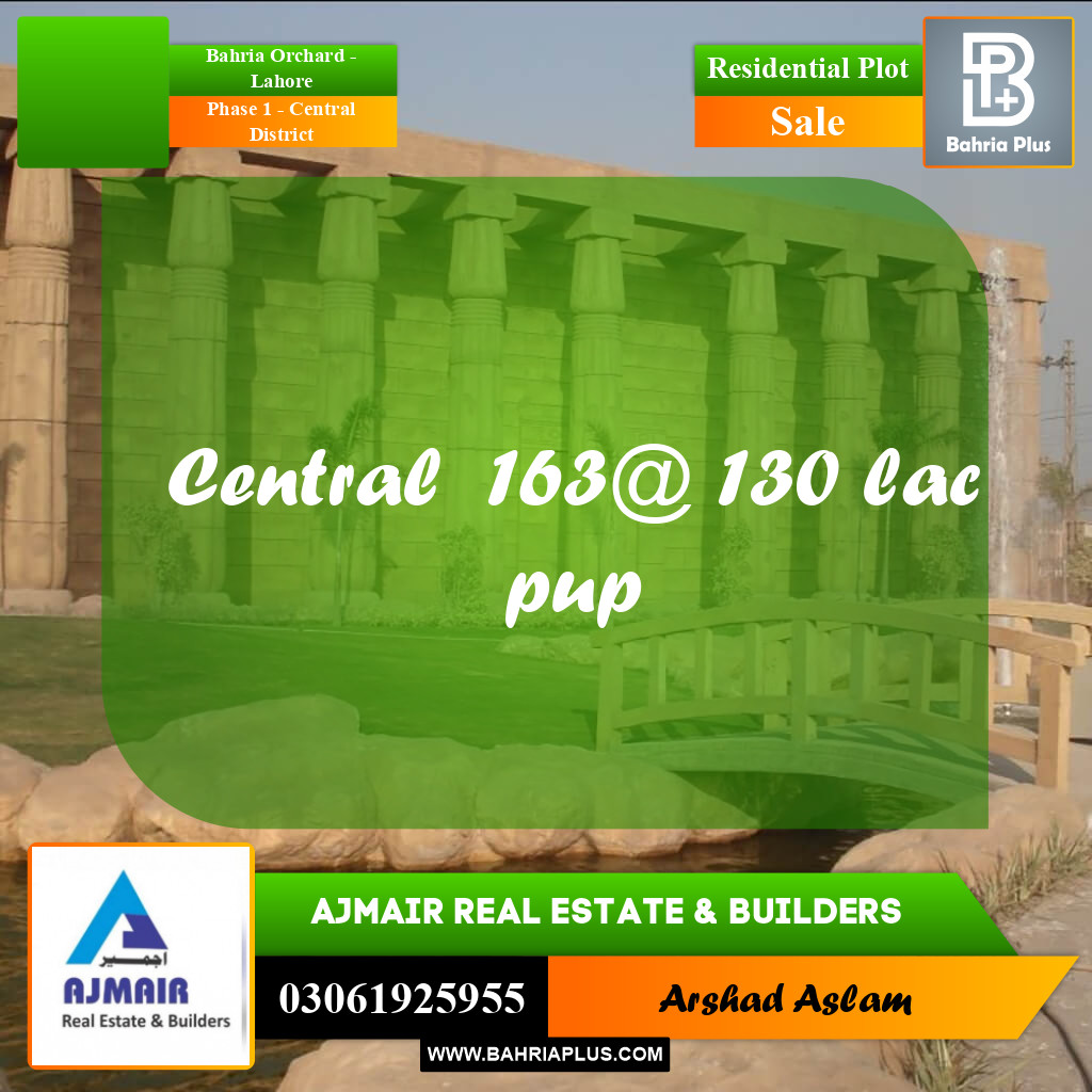 10 Marla Residential Plot for Sale in Phase 1 - Central District -  Bahria Orchard, Lahore - (BP-306104)