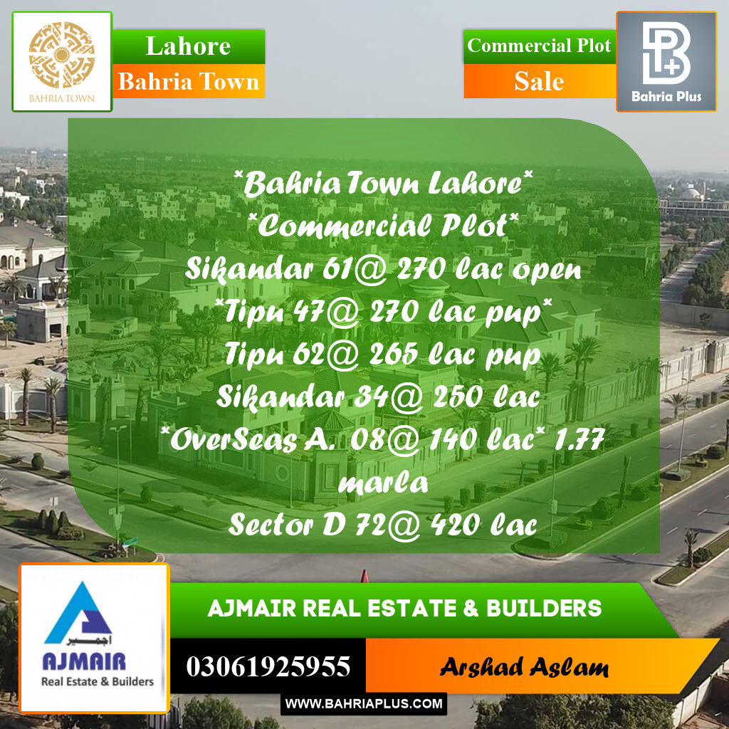 Commercial Plot for Sale in Bahria Town, Lahore - (BP-306149)