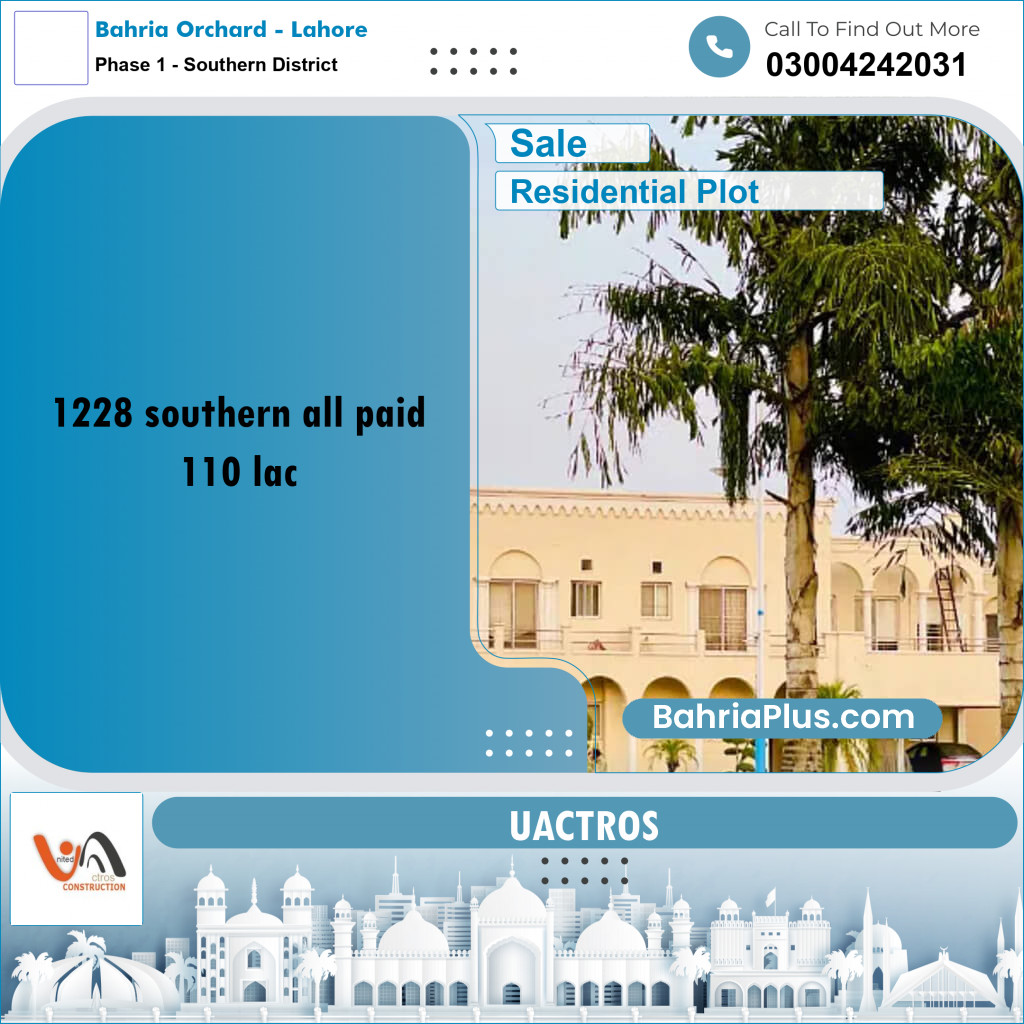 10 Marla Residential Plot for Sale in Phase 1 - Southern District -  Bahria Orchard, Lahore - (BP-306168)