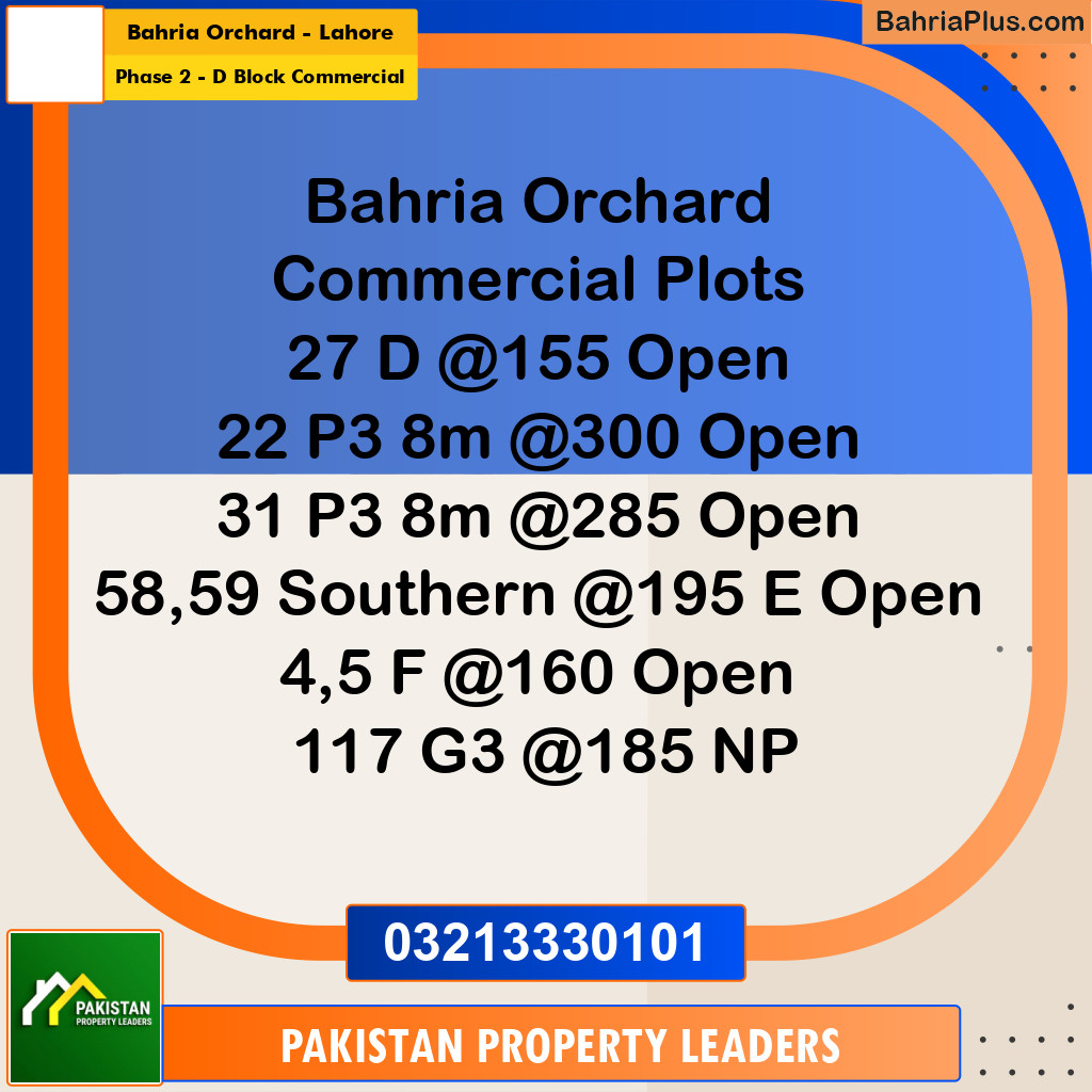 4 Marla Commercial Plot for Sale in Phase 2 - D Block Commercial -  Bahria Orchard, Lahore - (BP-306169)