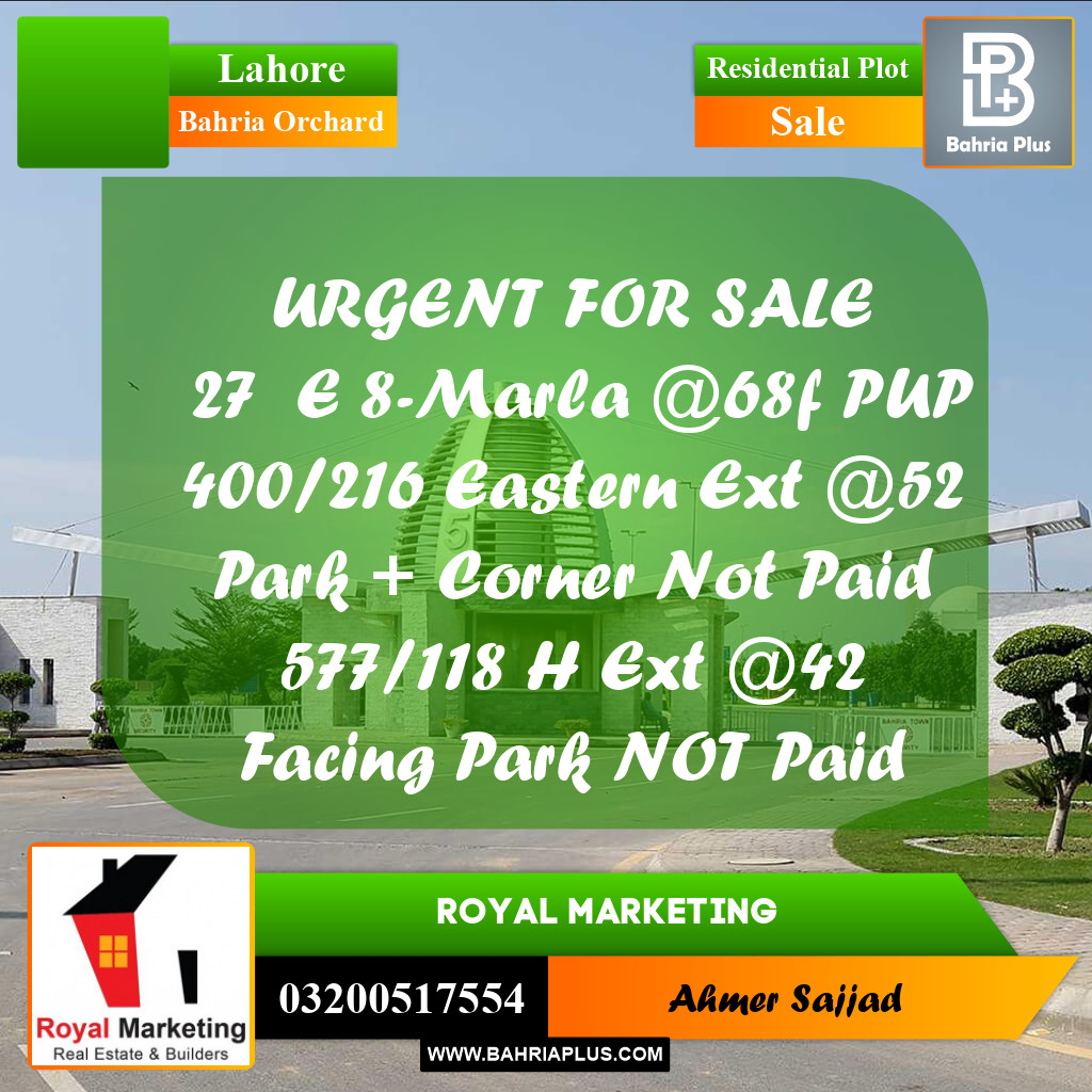 Residential Plot for Sale in Bahria Orchard, Lahore - (BP-306177)