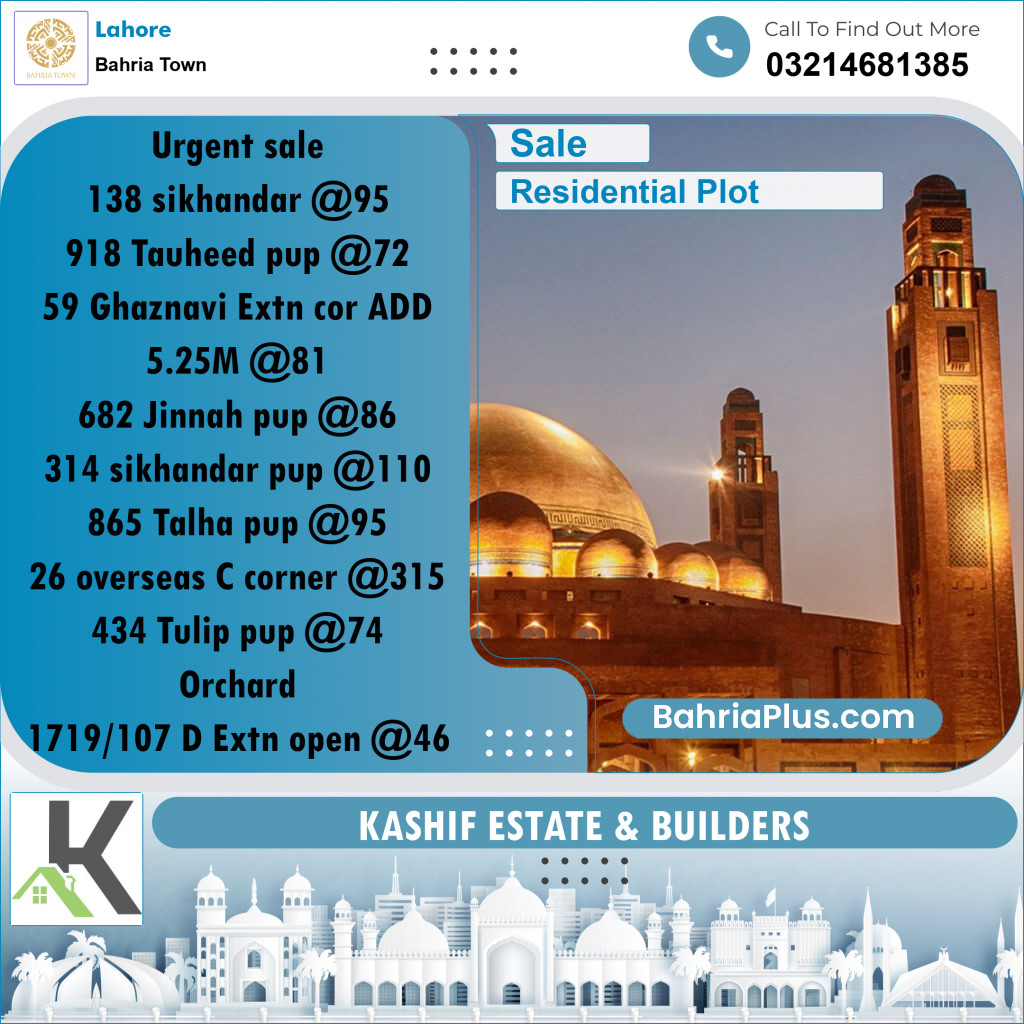 Residential Plot for Sale in Bahria Town, Lahore - (BP-306215)