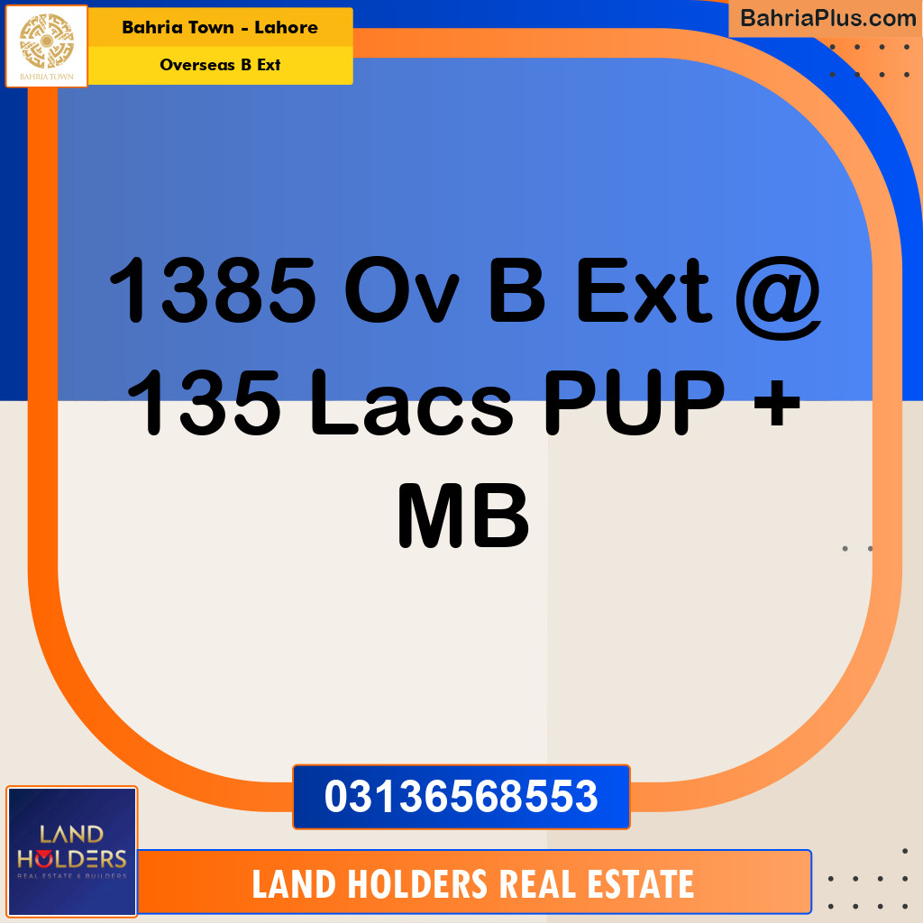10 Marla Residential Plot for Sale in Overseas B Ext -  Bahria Town, Lahore - (BP-306238)