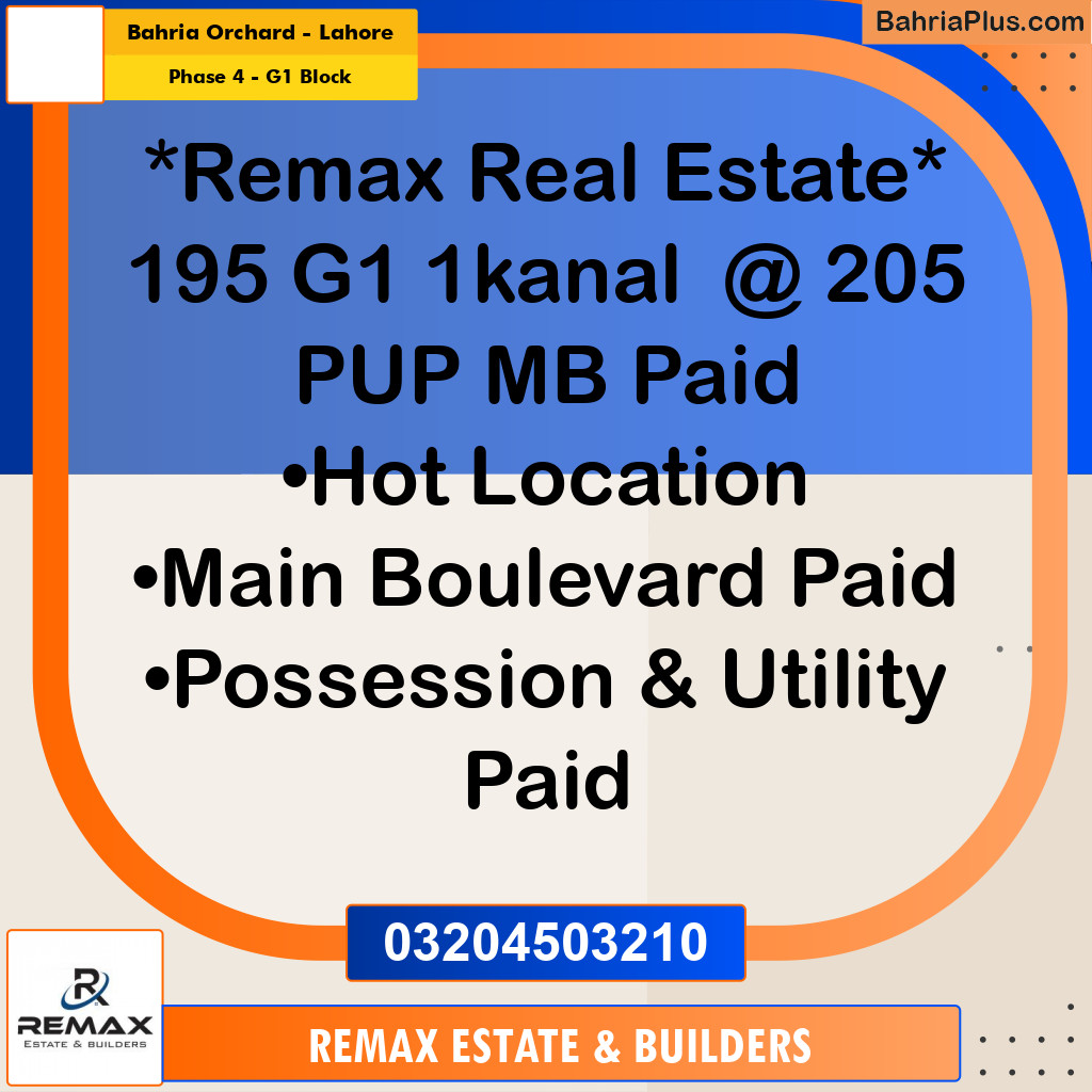 1 Kanal Residential Plot for Sale in Phase 4 - G1 Block -  Bahria Orchard, Lahore - (BP-306241)