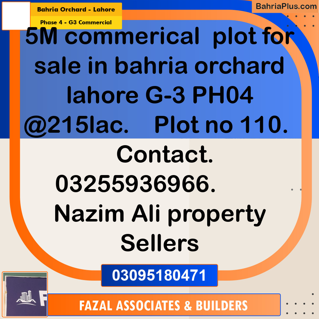 5 Marla Commercial Plot for Sale in Phase 4 - G3 Commercial -  Bahria Orchard, Lahore - (BP-306266)