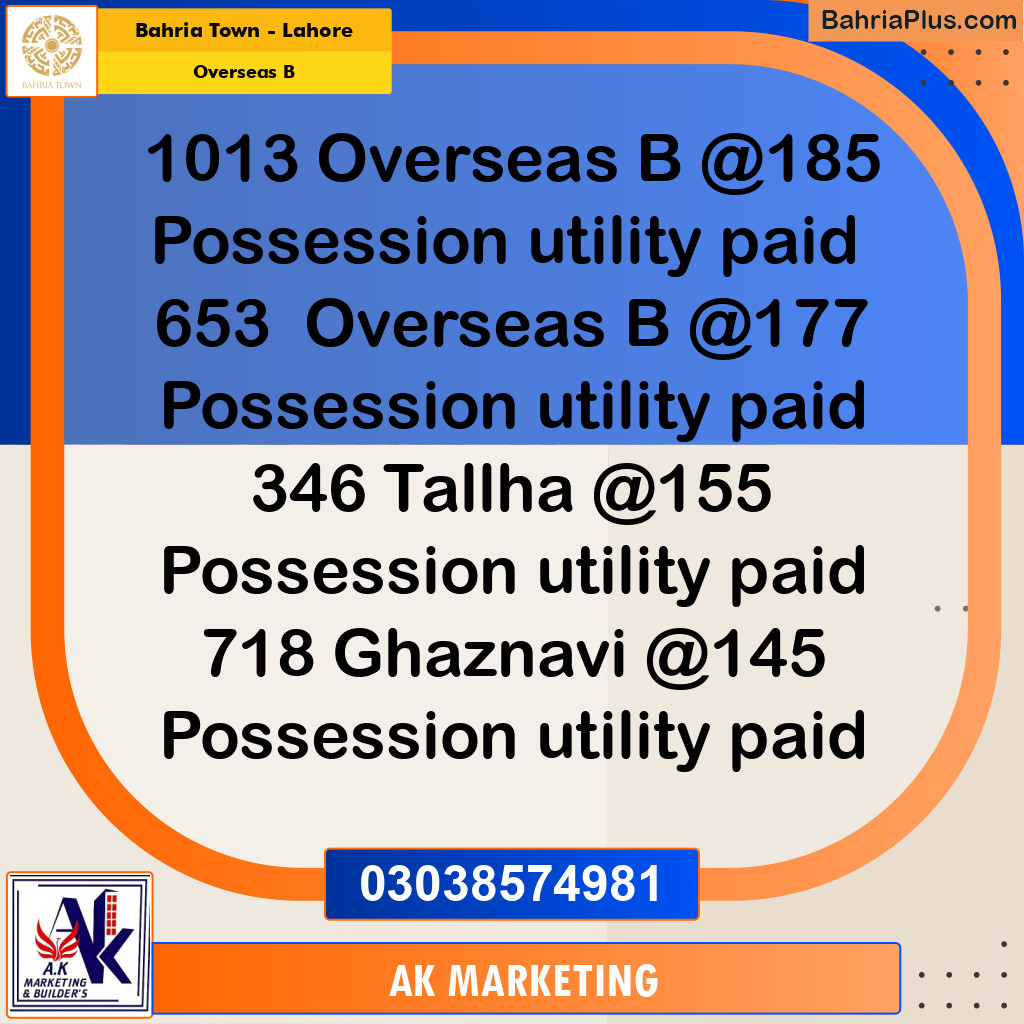 10 Marla Residential Plot for Sale in Overseas B -  Bahria Town, Lahore - (BP-306270)