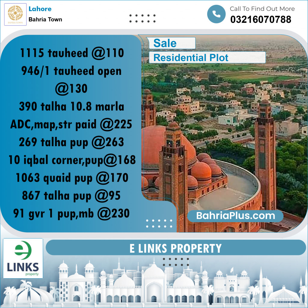 Residential Plot for Sale in Bahria Town, Lahore - (BP-306304)