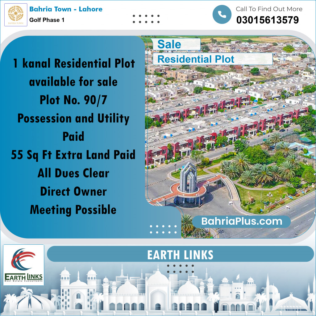 20.25 Marla Residential Plot for Sale in Golf Phase 1 -  Bahria Town, Lahore - (BP-306329)