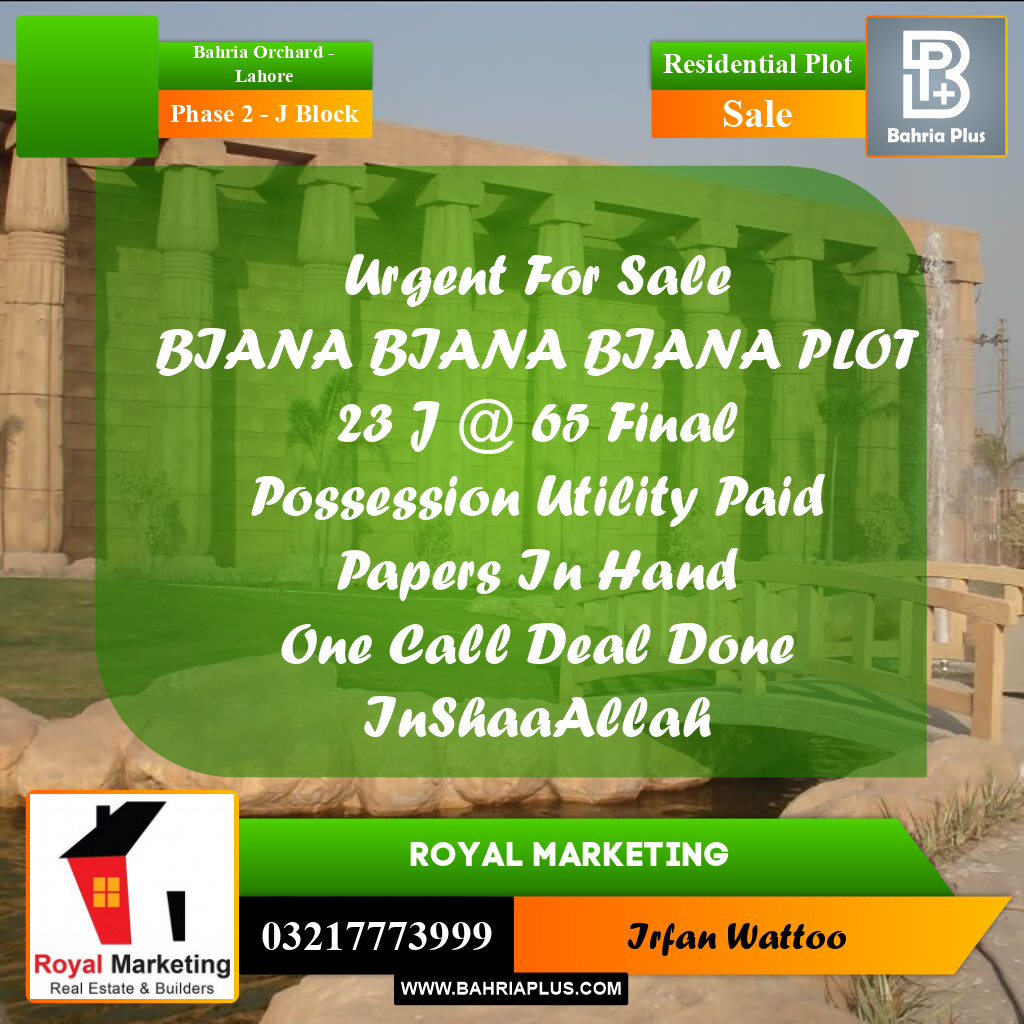 8 Marla Residential Plot for Sale in Phase 2 - J Block -  Bahria Orchard, Lahore - (BP-306333)