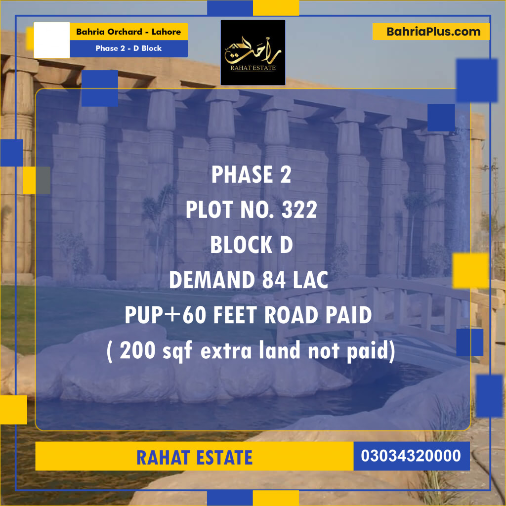 8 Marla Residential Plot for Sale in Phase 2 - D Block -  Bahria Orchard, Lahore - (BP-306334)