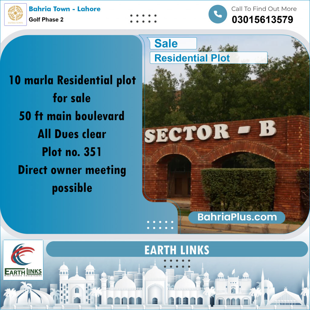 10 Marla Residential Plot for Sale in Golf Phase 2 -  Bahria Town, Lahore - (BP-306383)
