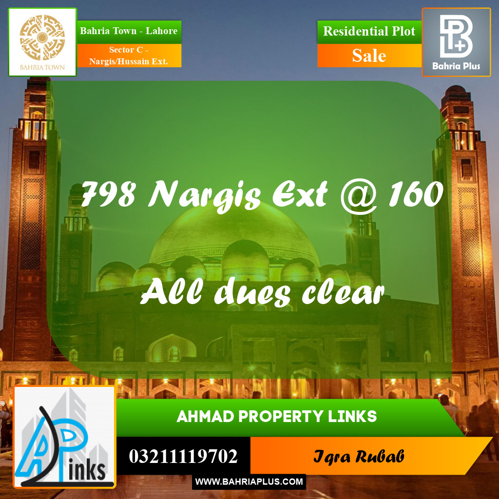 1 Kanal Residential Plot for Sale in Sector C - Nargis/Hussain Ext. -  Bahria Town, Lahore - (BP-306385)