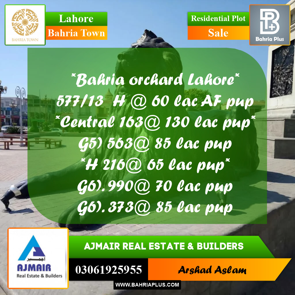 Residential Plot for Sale in Bahria Town, Lahore - (BP-306390)