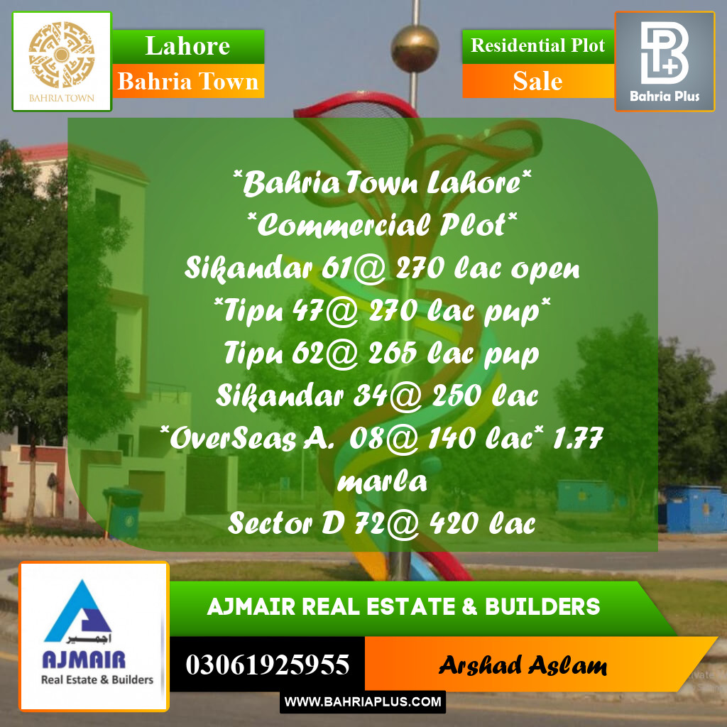 Residential Plot for Sale in Bahria Town, Lahore - (BP-306393)