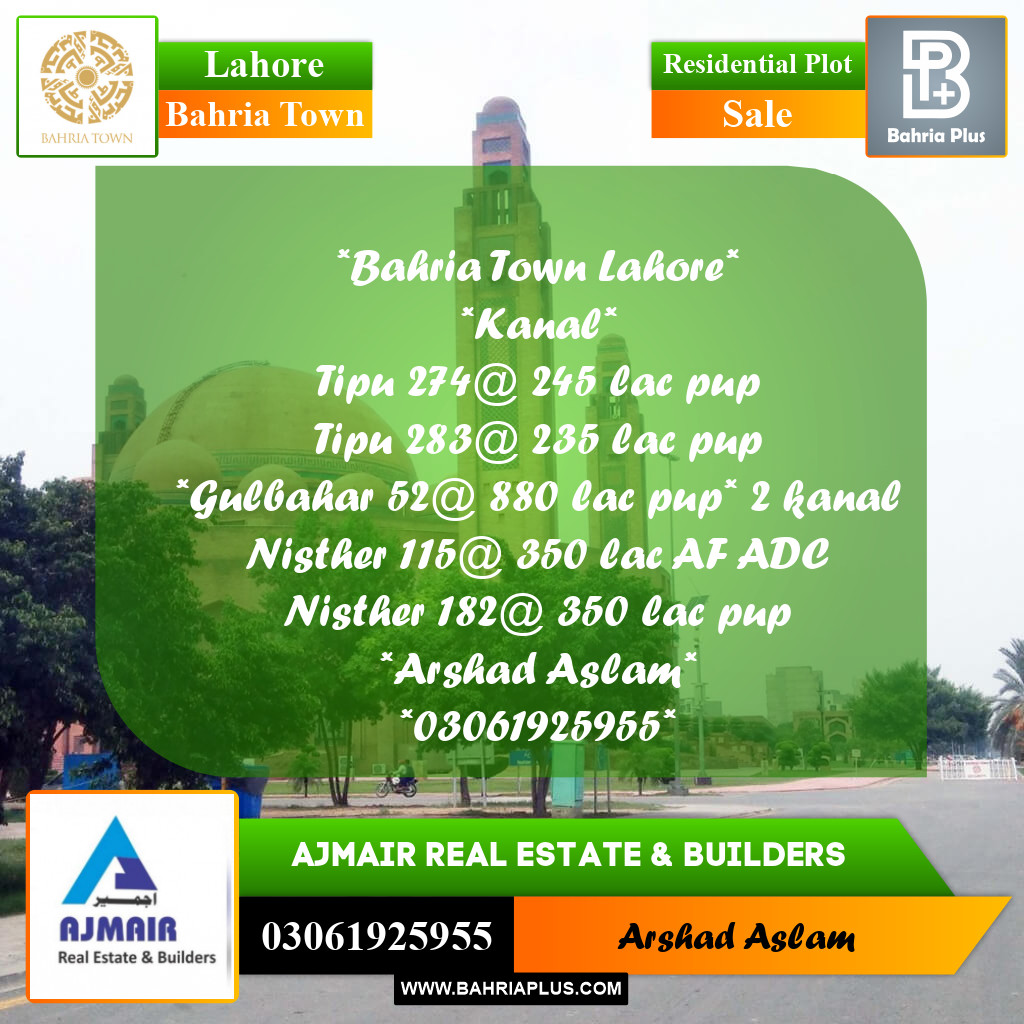 Residential Plot for Sale in Bahria Town, Lahore - (BP-306394)