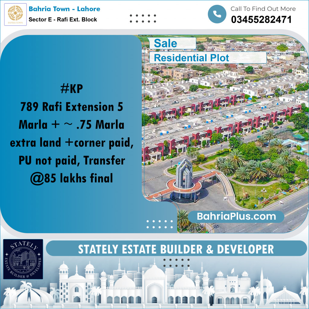Residential Plot for Sale in Sector E - Rafi Ext. Block -  Bahria Town, Lahore - (BP-306471)