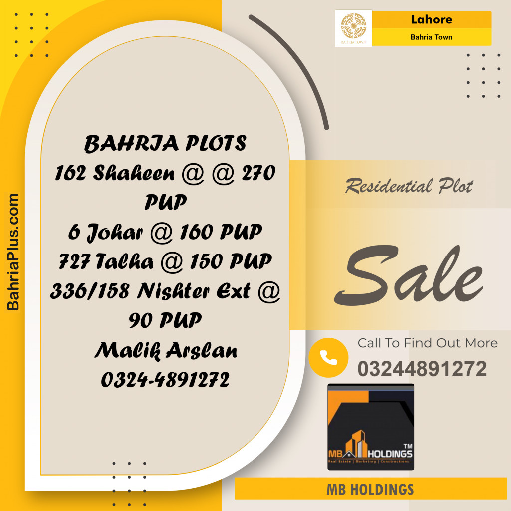 Residential Plot for Sale in Bahria Town, Lahore - (BP-306536)