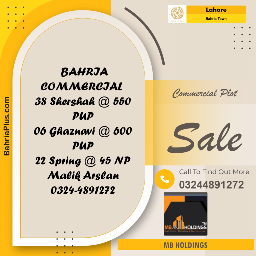 Commercial Plot for Sale in Bahria Town, Lahore - (BP-306538)