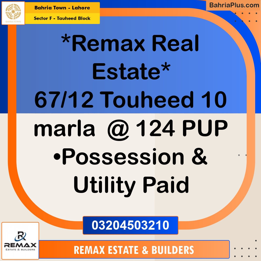 10 Marla Residential Plot for Sale in Sector F - Tauheed Block -  Bahria Town, Lahore - (BP-306569)