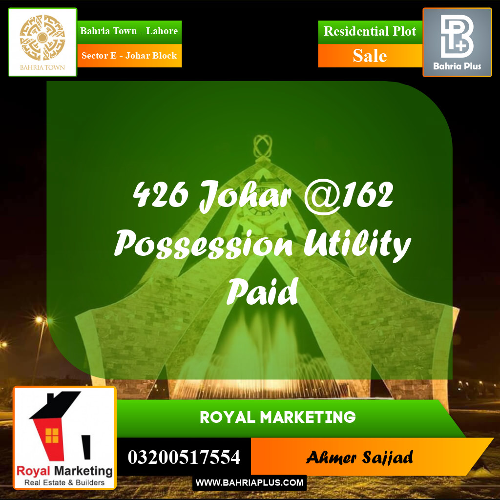 Residential Plot for Sale in Sector E - Johar Block -  Bahria Town, Lahore - (BP-306670)