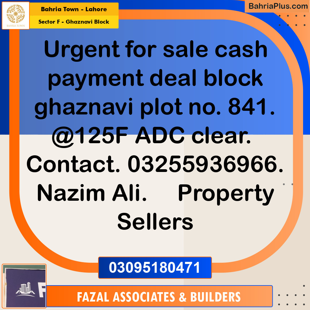 10 Marla Residential Plot for Sale in Sector F - Ghaznavi Block -  Bahria Town, Lahore - (BP-306677)