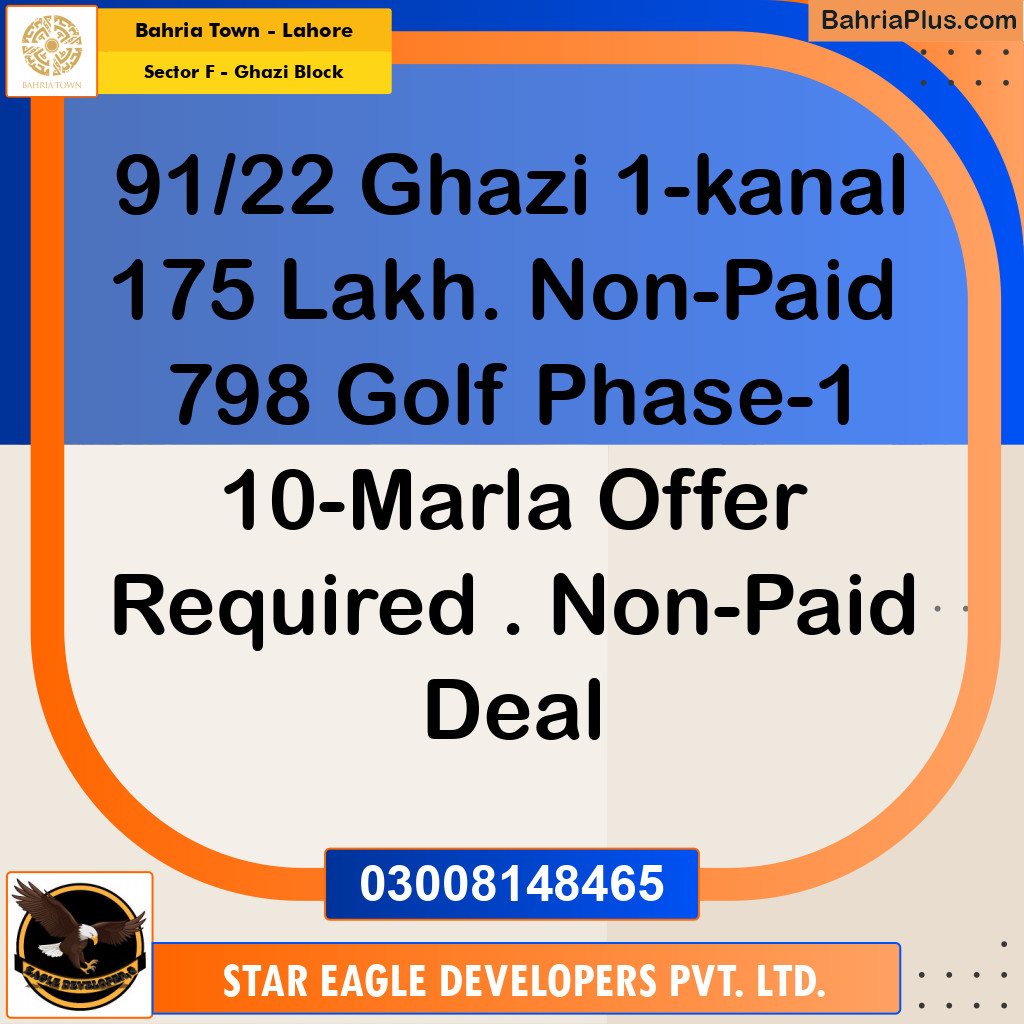 1 Kanal Residential Plot for Sale in Sector F - Ghazi Block -  Bahria Town, Lahore - (BP-306712)