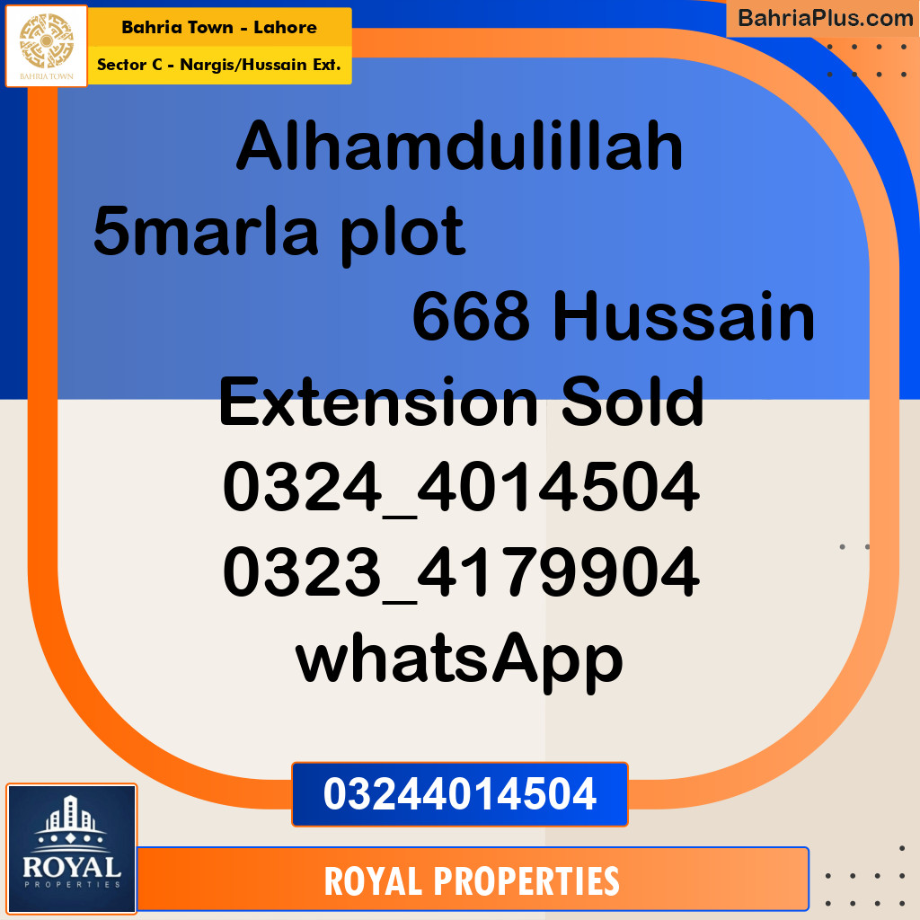 Residential Plot for Sale in Sector C - Nargis/Hussain Ext. -  Bahria Town, Lahore - (BP-306736)