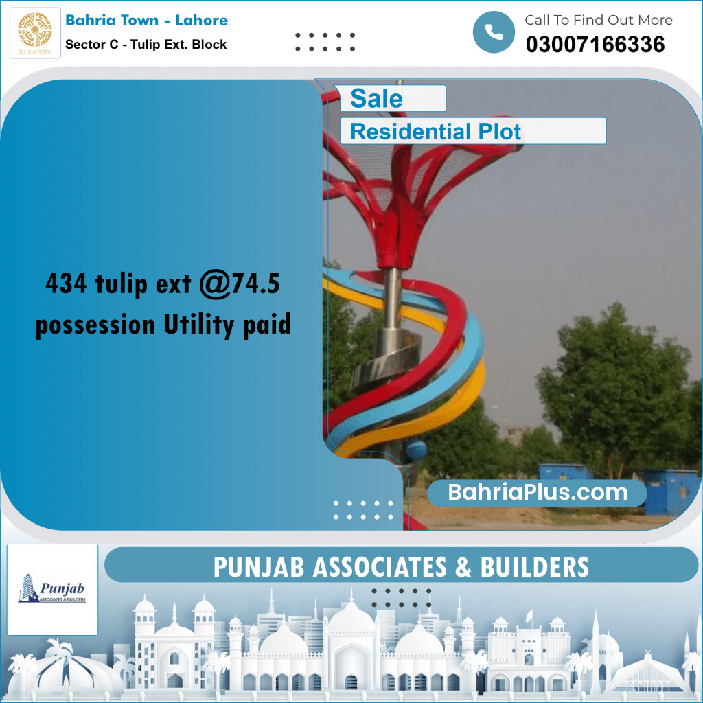 Residential Plot for Sale in Sector C - Tulip Ext. Block -  Bahria Town, Lahore - (BP-306740)