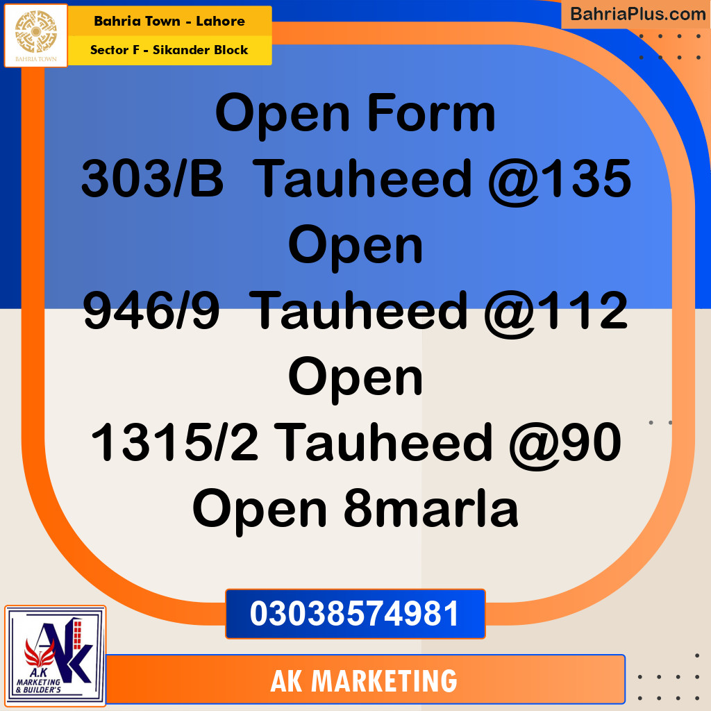 1 Kanal Residential Plot for Sale in Sector F - Sikander Block -  Bahria Town, Lahore - (BP-306772)