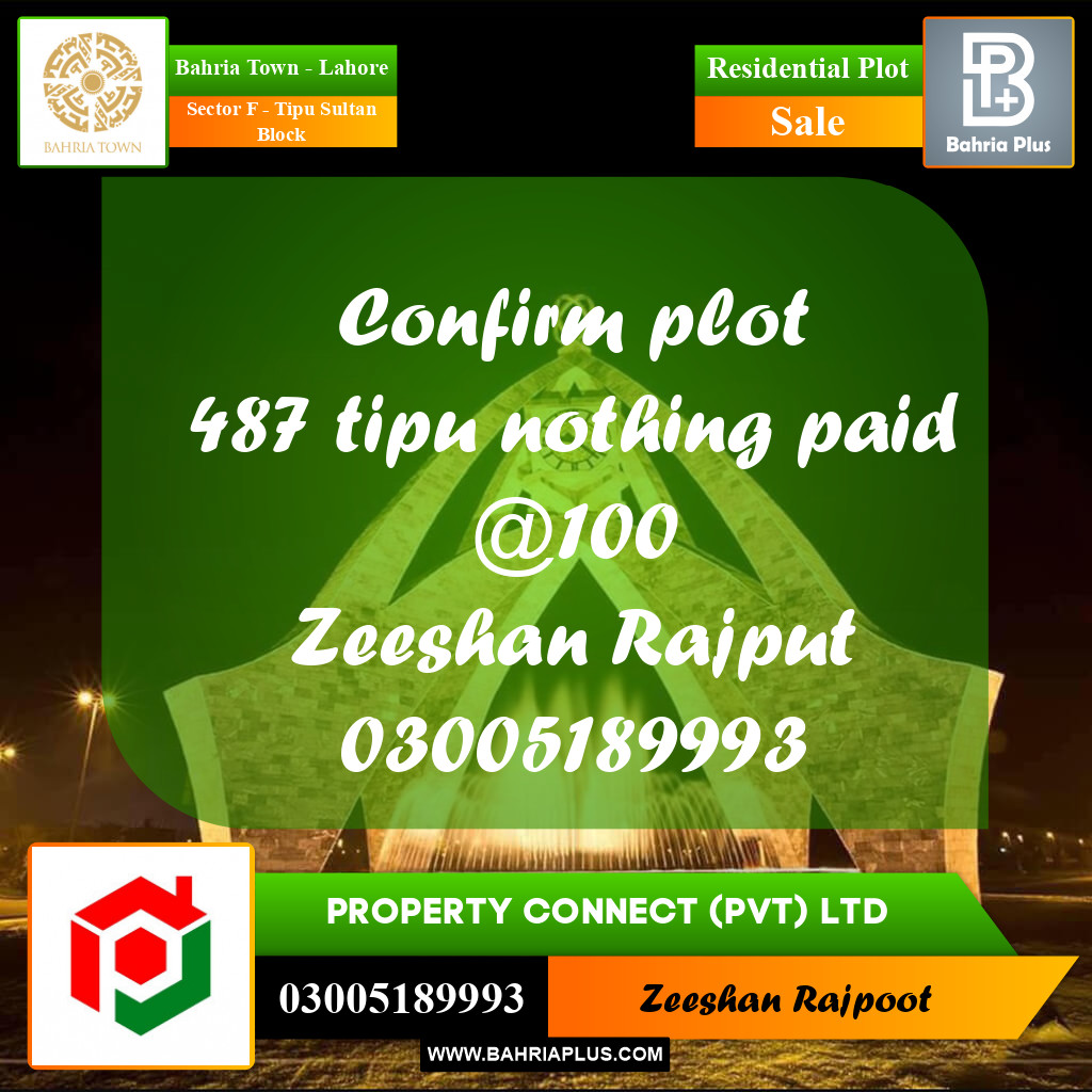 Residential Plot for Sale in Sector F - Tipu Sultan Block -  Bahria Town, Lahore - (BP-306782)