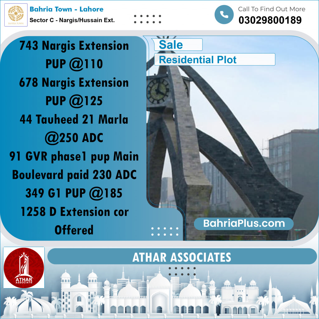 10 Marla Residential Plot for Sale in Sector C - Nargis/Hussain Ext. -  Bahria Town, Lahore - (BP-306811)