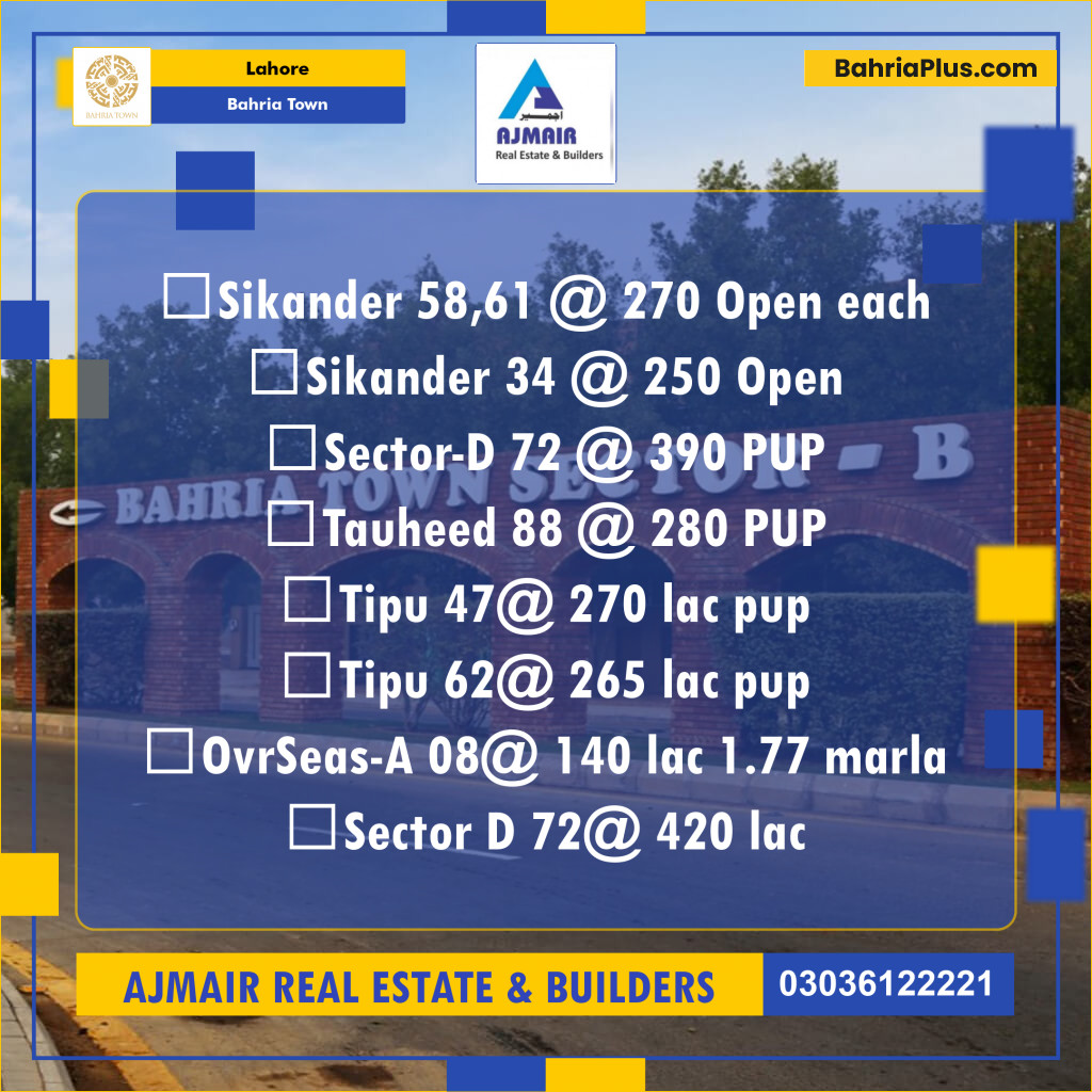 Residential Plot for Sale in Bahria Town, Lahore - (BP-306818)