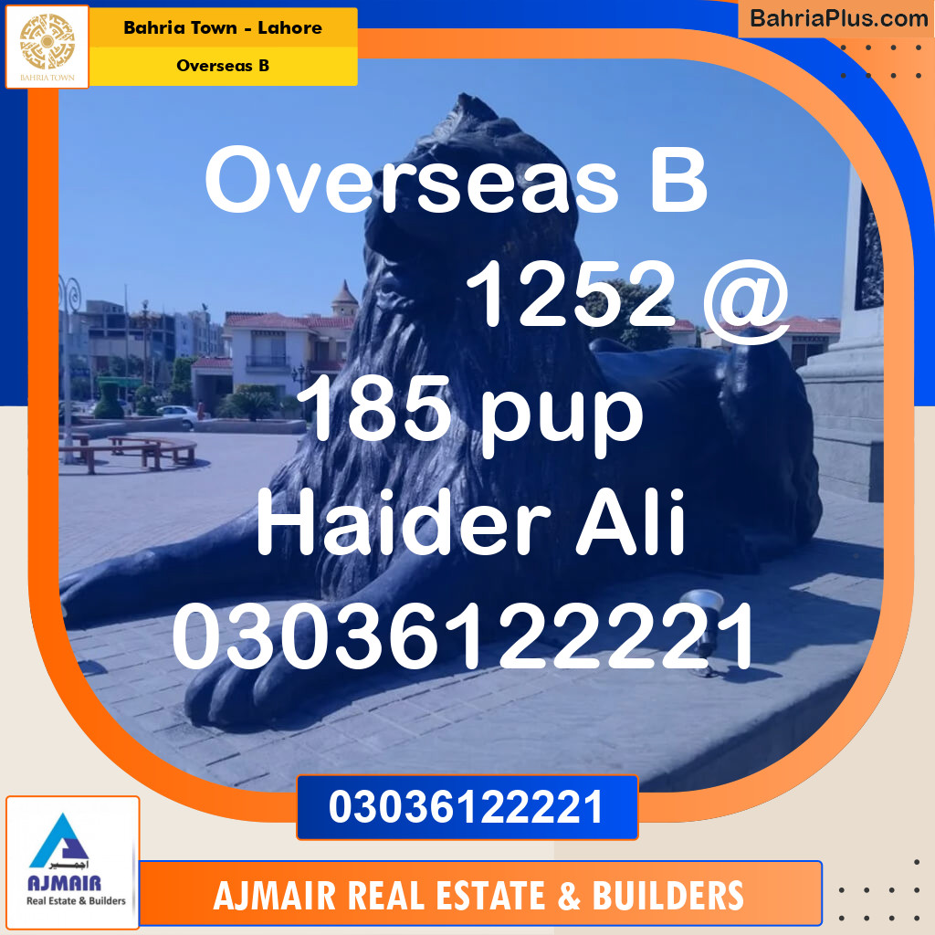Residential Plot for Sale in Overseas B -  Bahria Town, Lahore - (BP-306857)