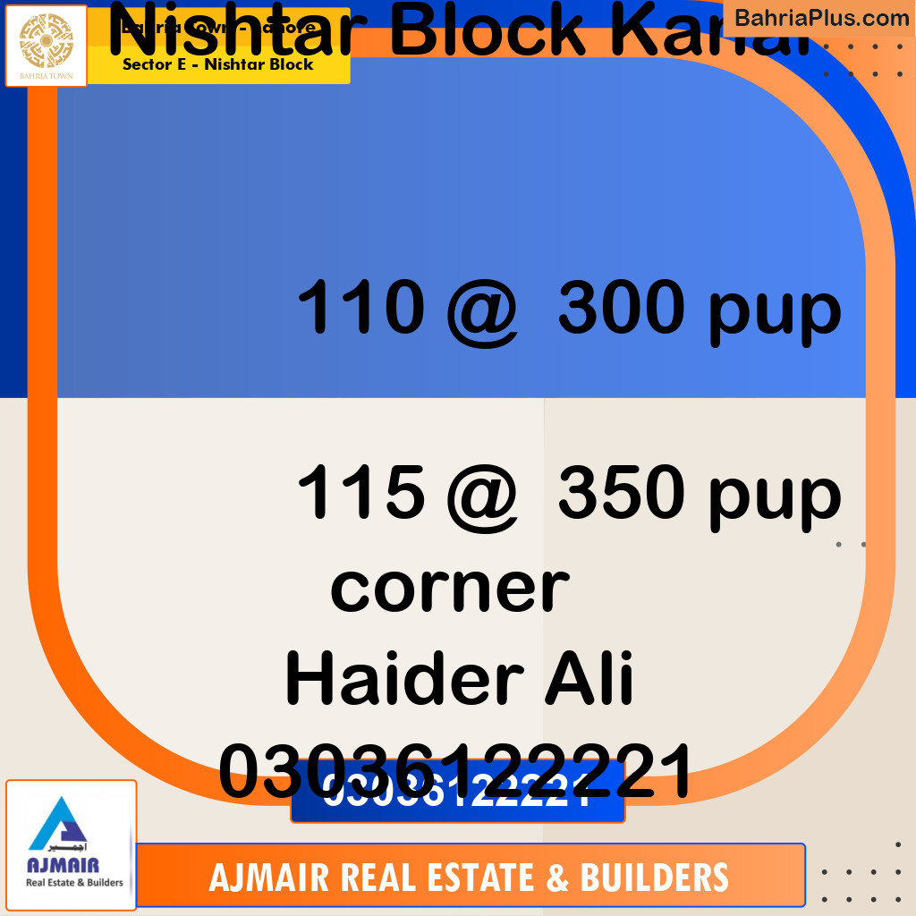 Residential Plot for Sale in Sector E - Nishtar Block -  Bahria Town, Lahore - (BP-306858)